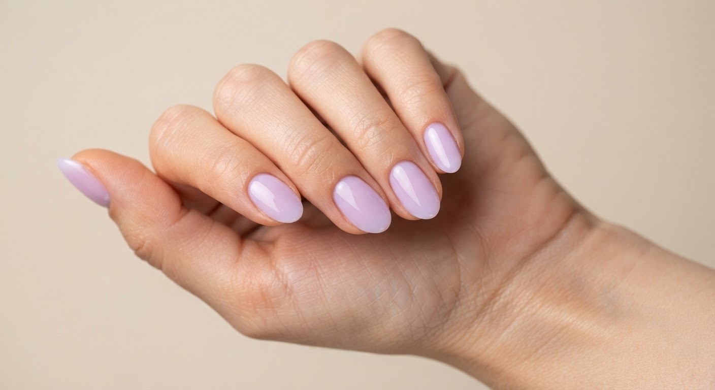 Soft lilac glossy almond nails