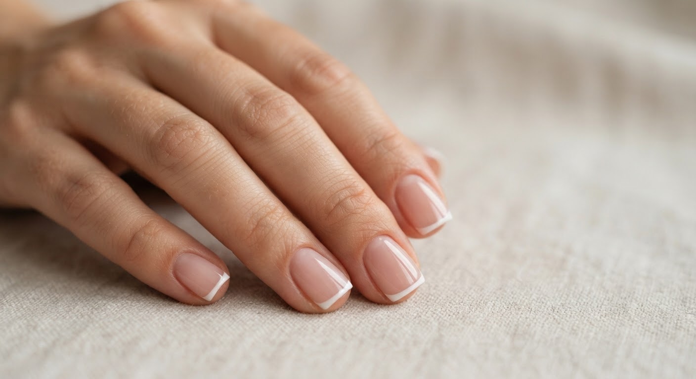 Micro French tip with a very thin white line on short square nails
